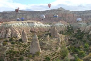 Hot air balloons in Cappadocia in Rose Valley